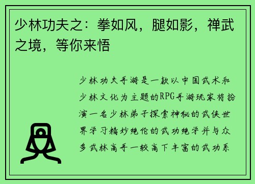 少林功夫之:拳如风,腿如影,禅武之境,等你来悟 少林功夫之:拳如风,腿如影,禅武之境,等你来悟