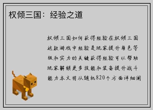 权倾三国:经验之道 权倾三国:经验之道